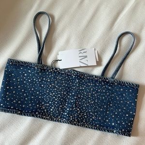 Zara denim bedazzled top size XS-S